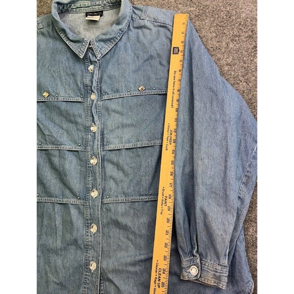 Vintage Hunters Run Blouse Women's CO Blue Denim Long Sleeve Button Embellished - Picture 4 of 8